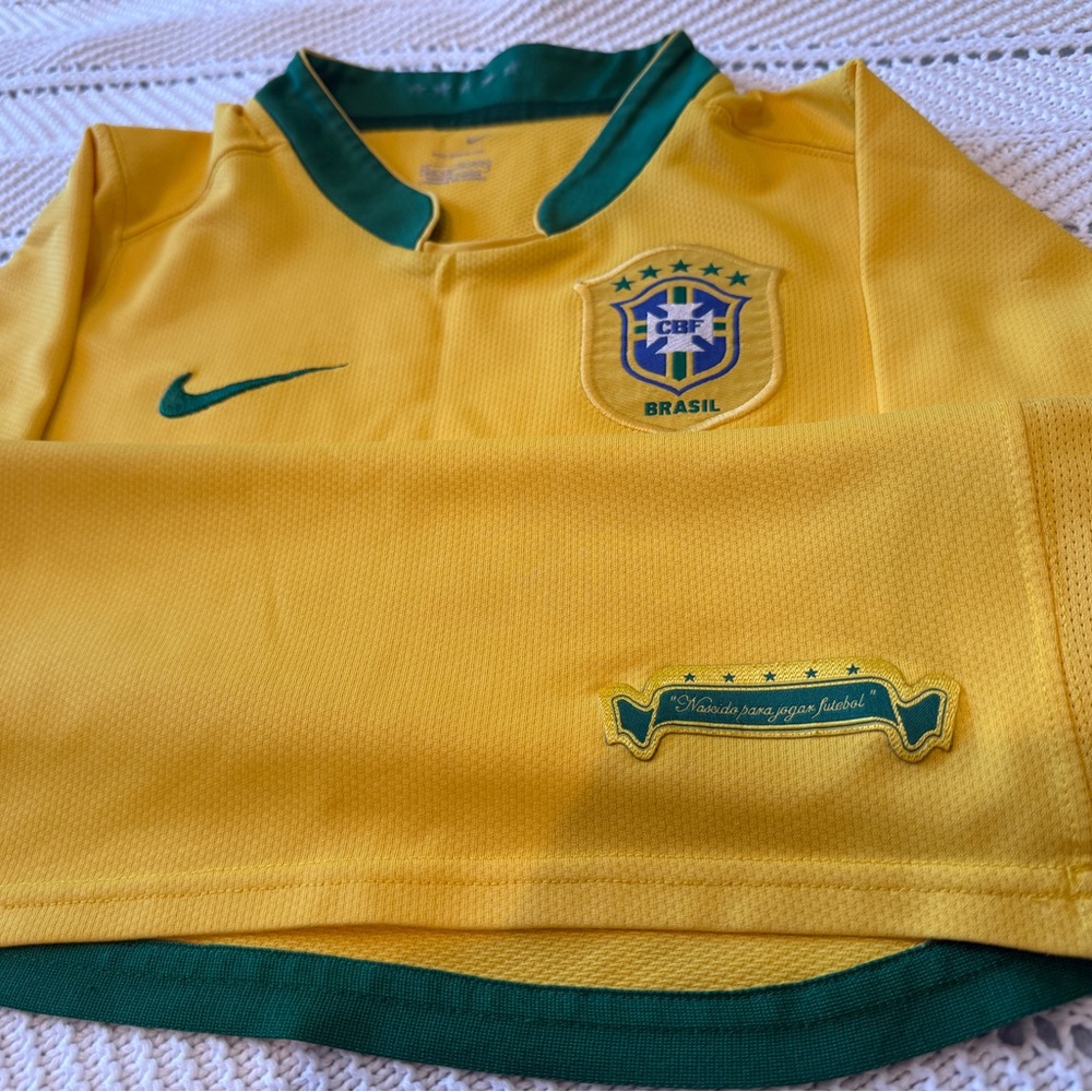Nike Kids Brazil Soccer Jersey - Yellow with Green Accents